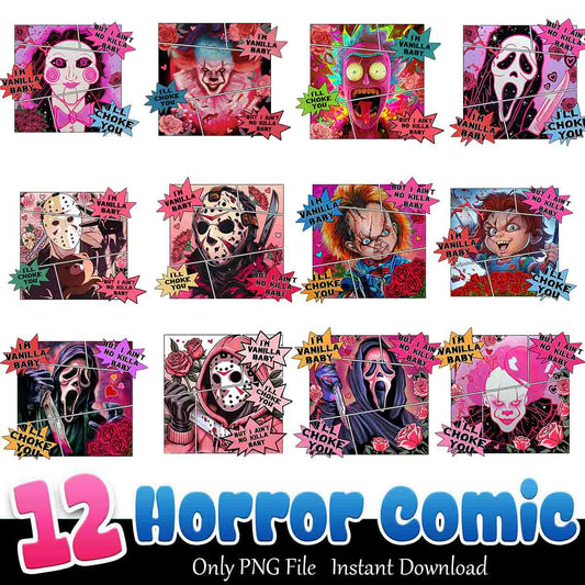 Comic Horror Valentine Png Bundle, Horror characters pink comic png