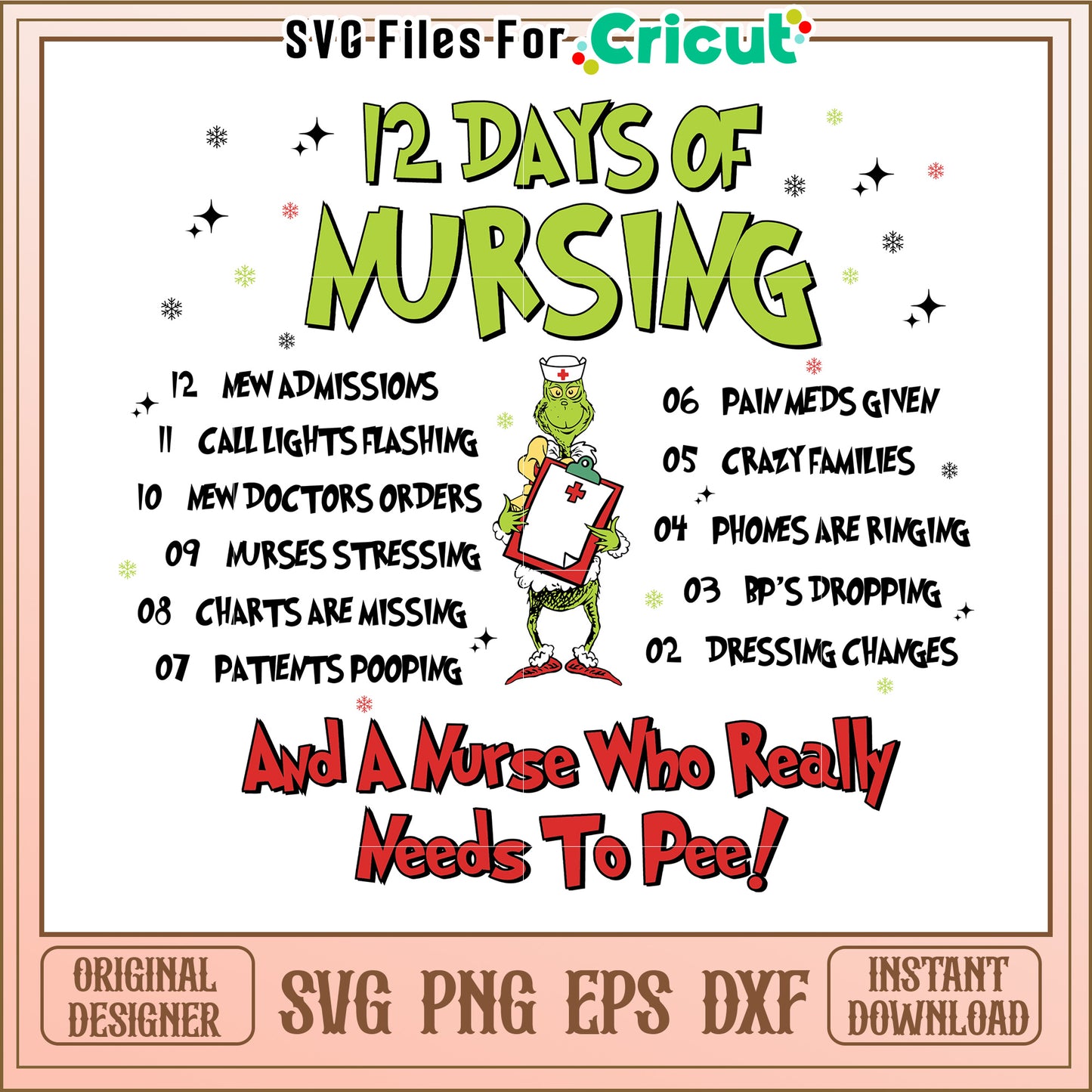 12 Days of Nursing SVG Design Instant Download