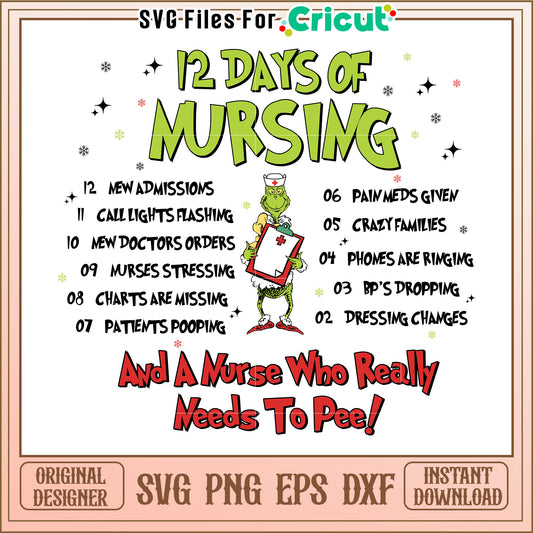 12 Days of Nursing SVG Design Instant Download