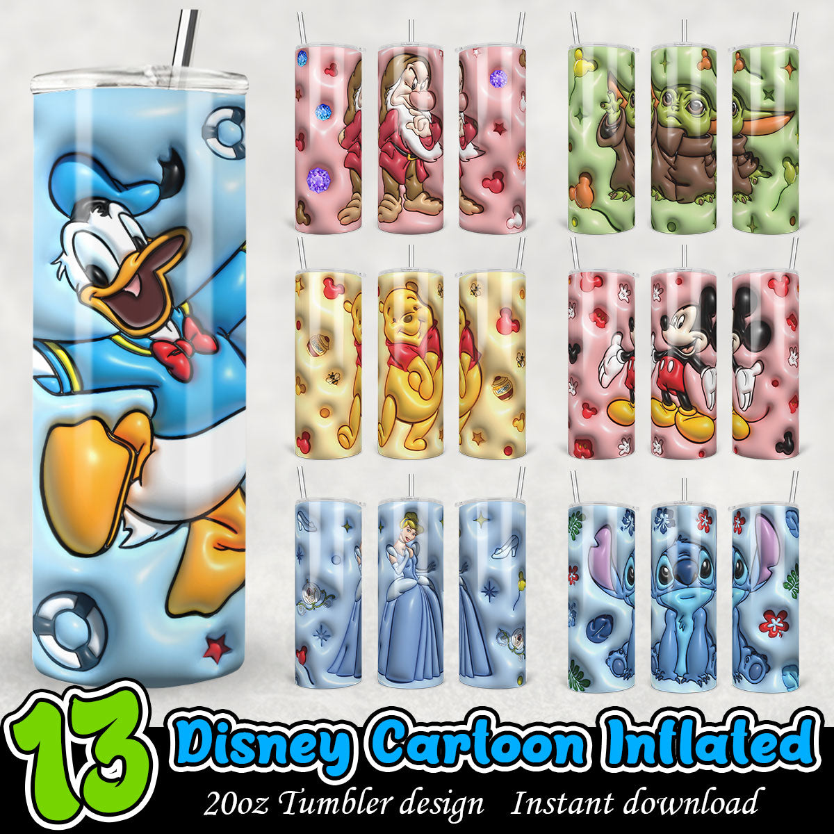 Disney Cartoon Inflated Tumbler, Disney 3D 20oz tumbler designs