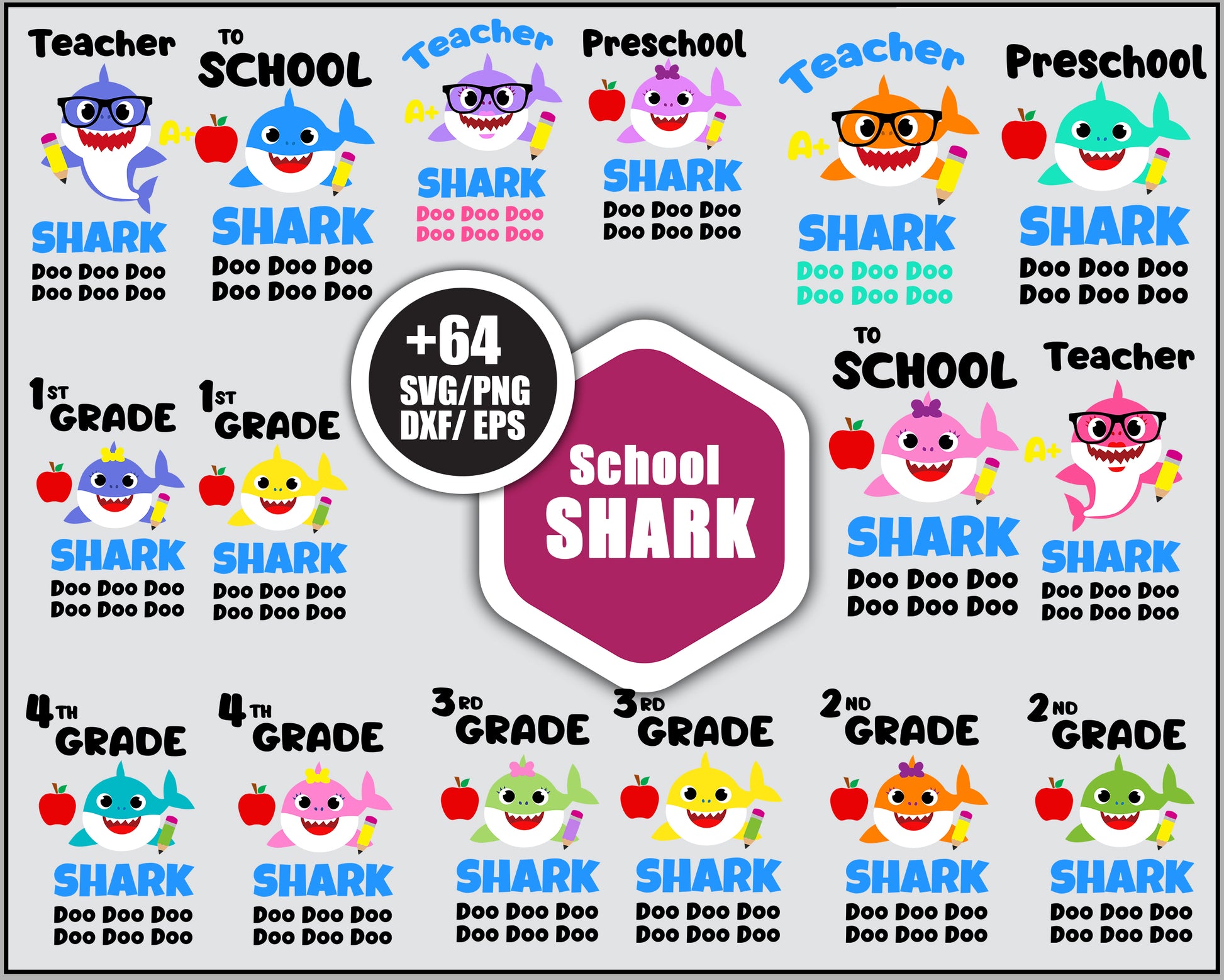 14in1 Baby Shark School SVG Bundle