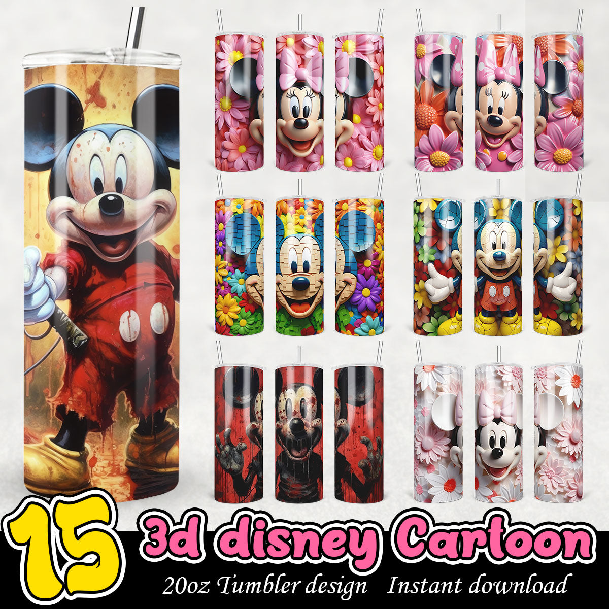 3D Disney Cartoon Tumbler Design, Disney friends 3D tumbler wrap