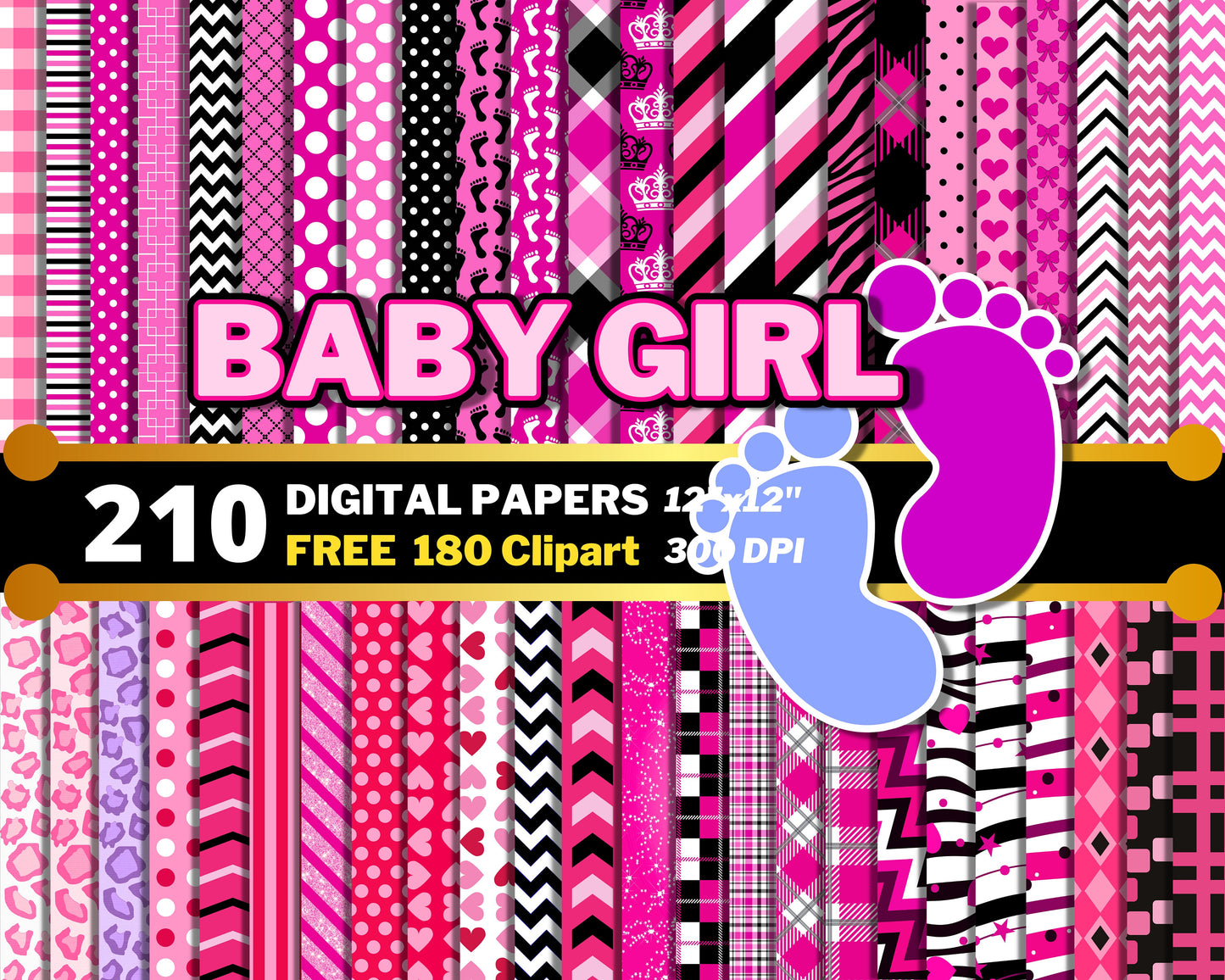 Baby Girl Afro Digital Papers PNG bundle