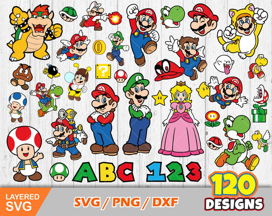 Mario clipart alphabet SVG Bundle