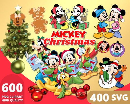 Mickey Christmas Clipart SVG, PNG bundle