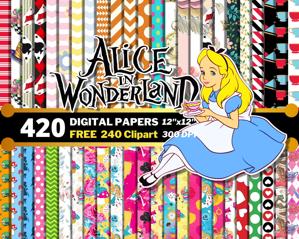 Alice in Wonderland Digital Papers PNG bundle – svg files for cricut