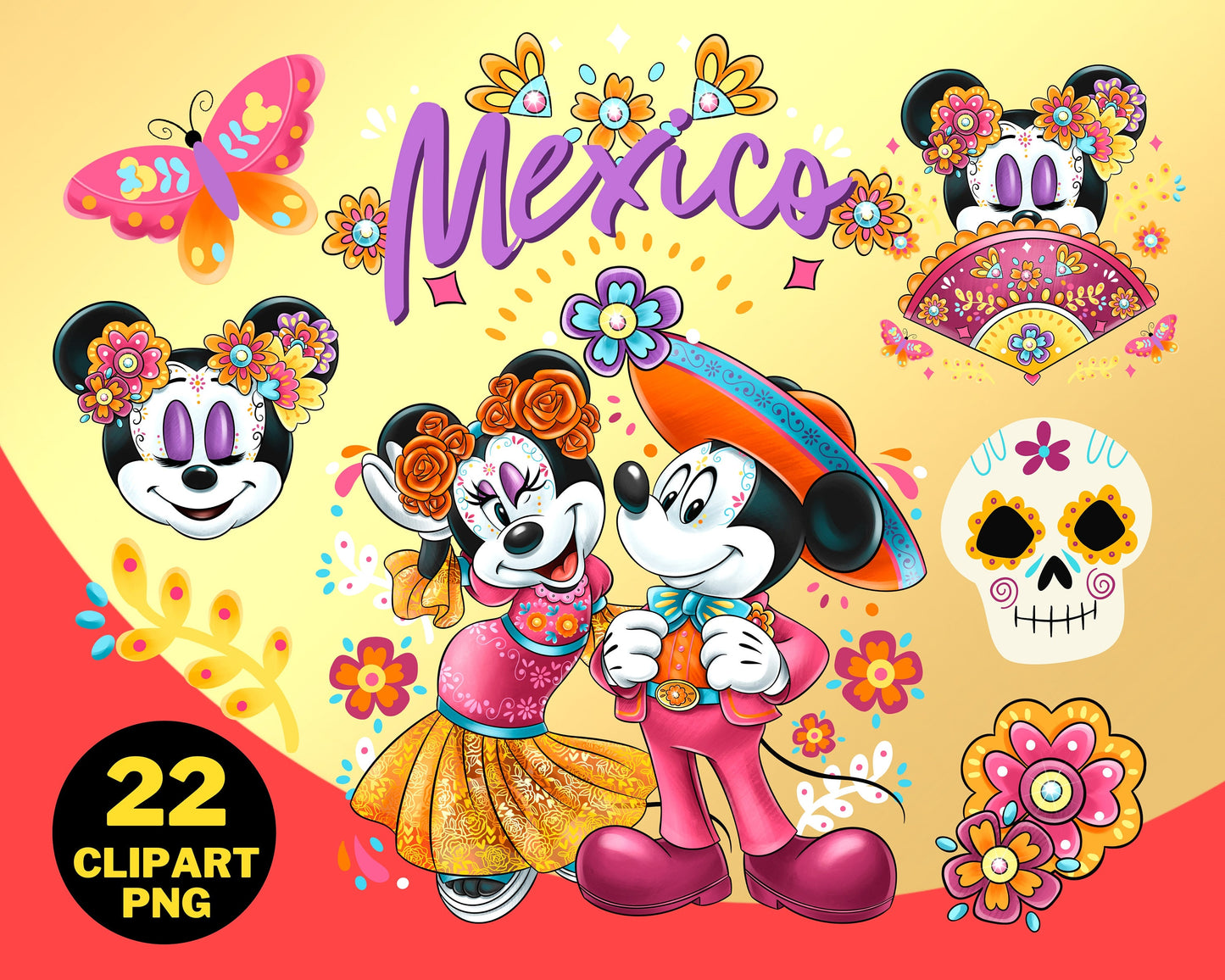 Mickey Mexico Clipart PNG bundle