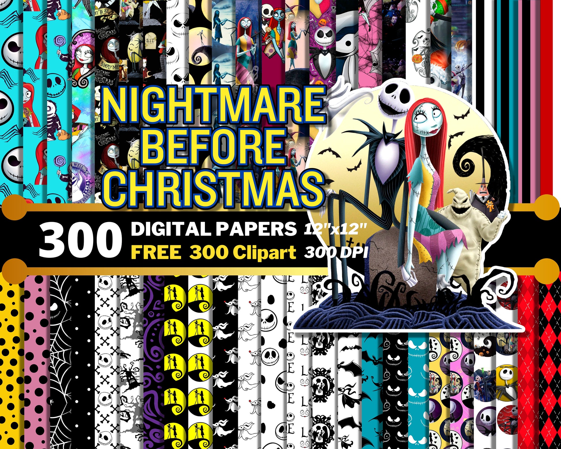 Nightmare Before Christmas Digital Papers PNG bundle