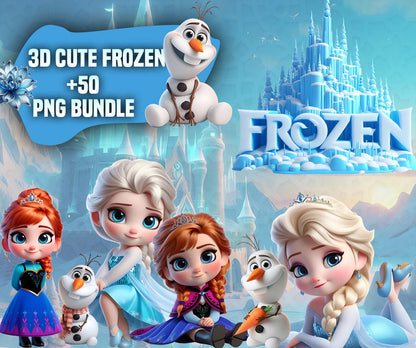3d cute Frozen Clipart SVG Bundle