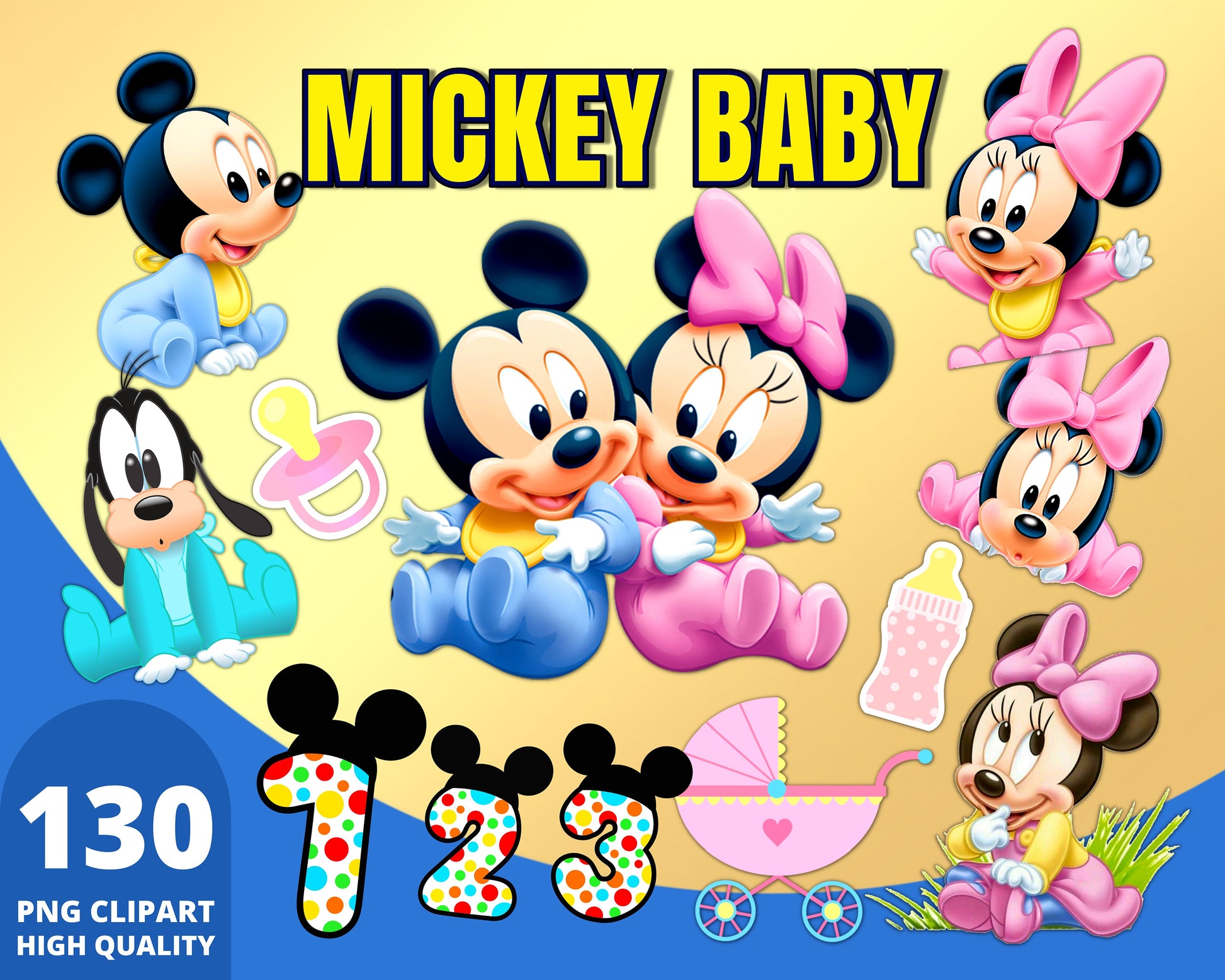 Mickey Baby Clipart PNG bundle