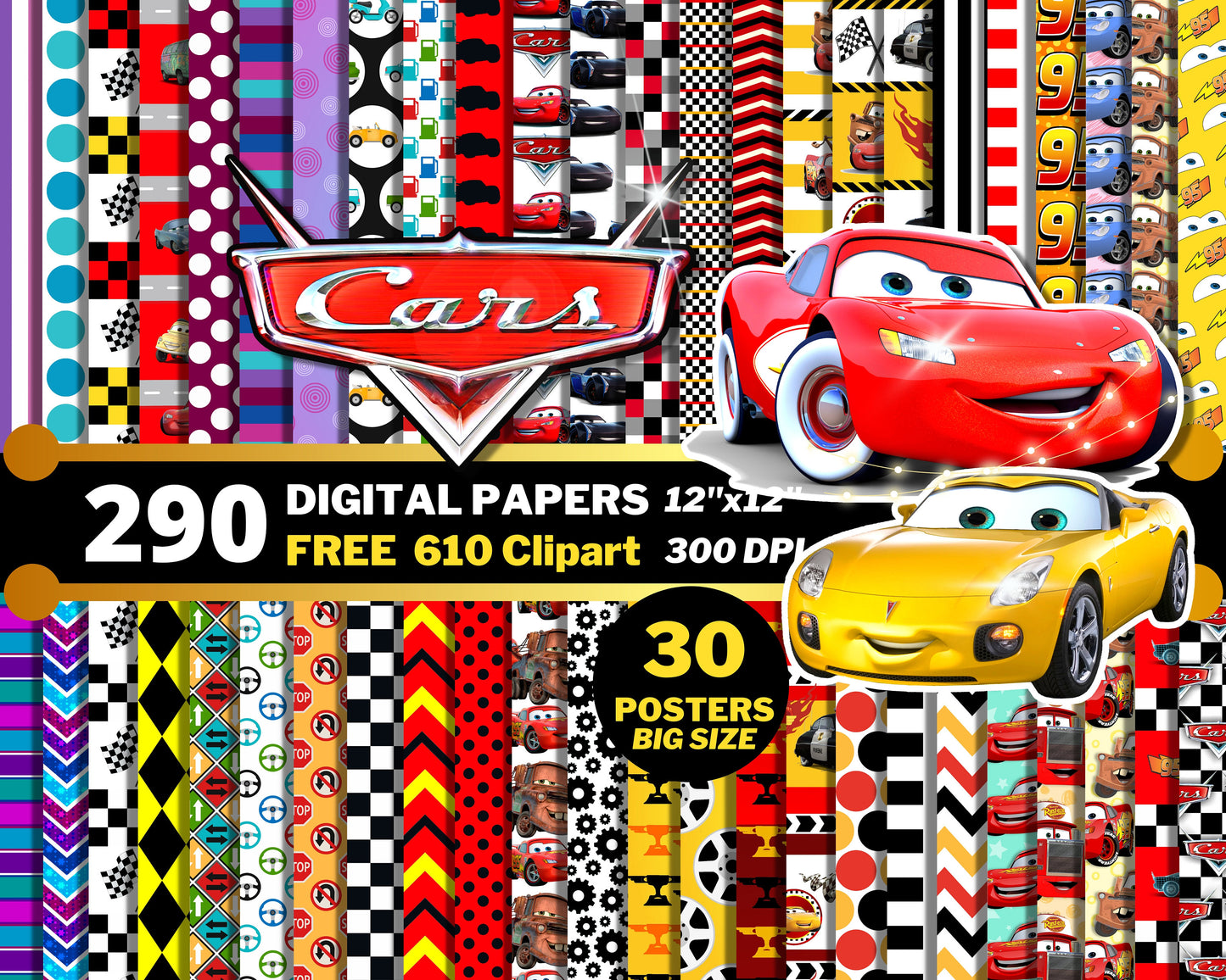 Cars Digital Papers PNG bundle