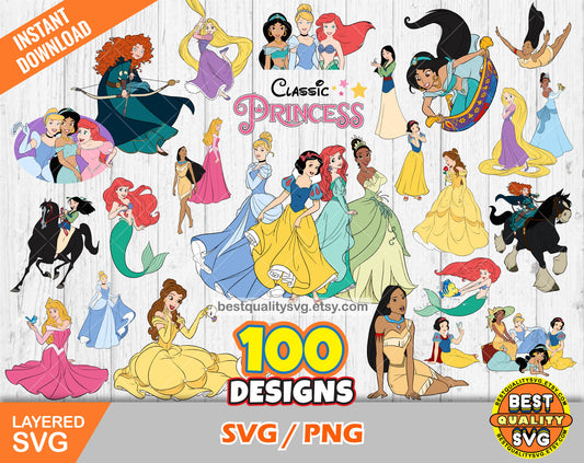 Classic Princesses 100 cliparts SVG Bundle