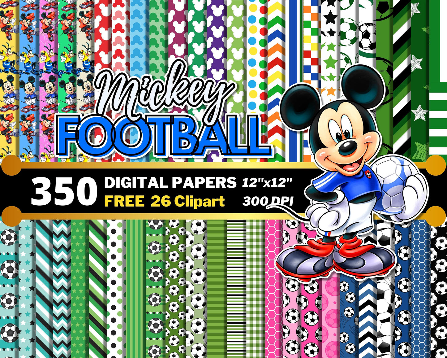 Mickey Football Digital Papers PNG bundle