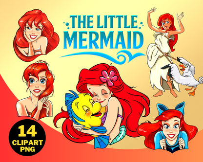 The Little Mermaid Watercolor Clipart PNG bundle