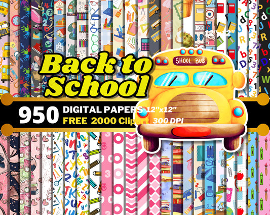 Back to School Digital Papers PNG bundle