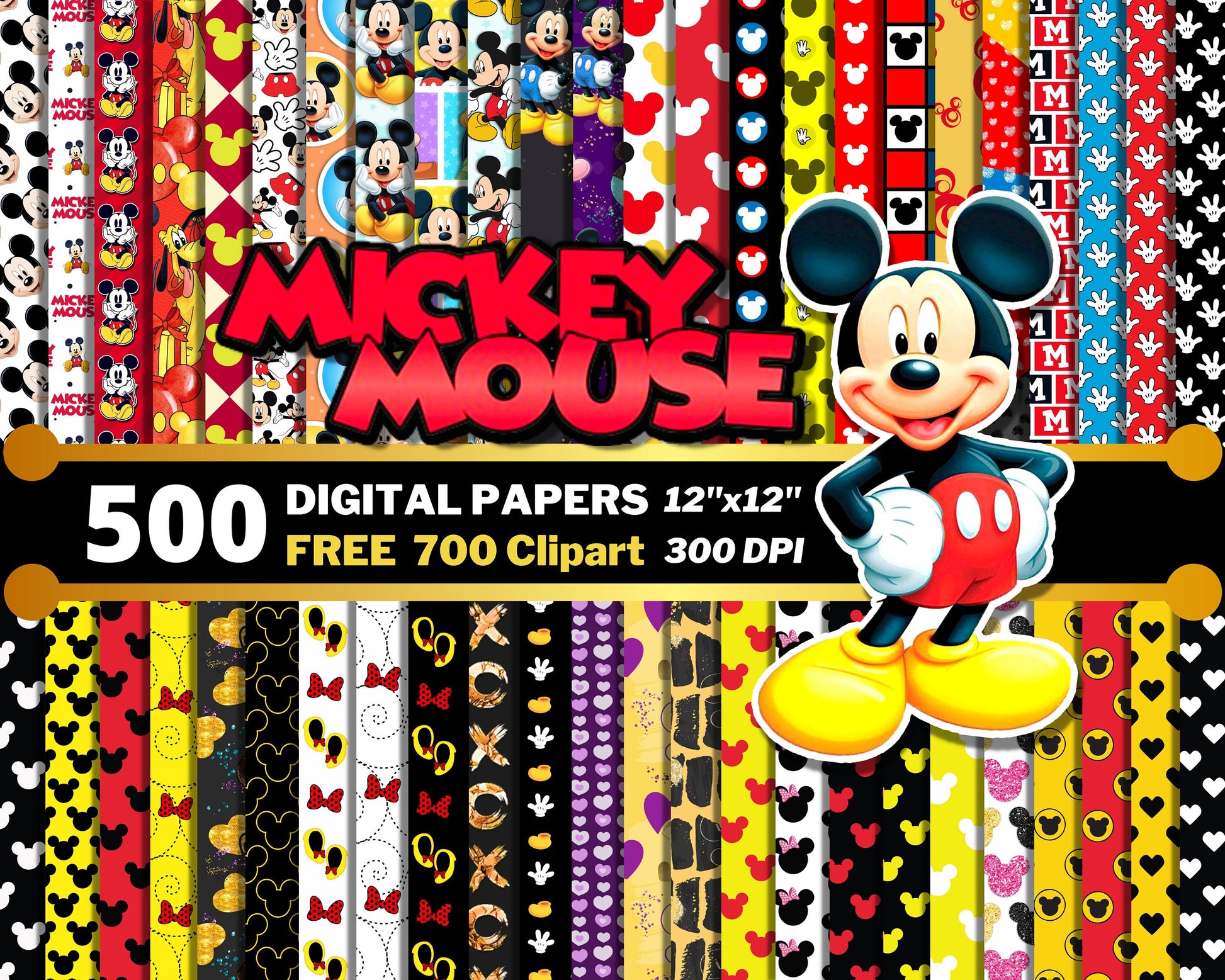 Mickey Mouse Digital Papers PNG bundle