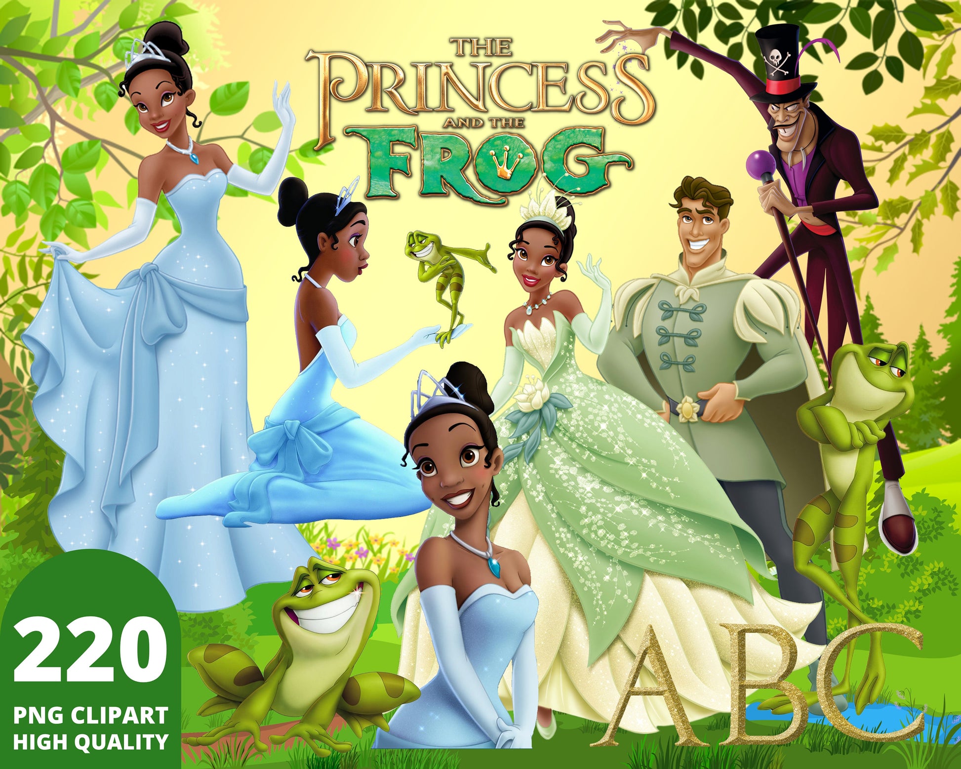 Princess and the Frog Clipart PNG bundle