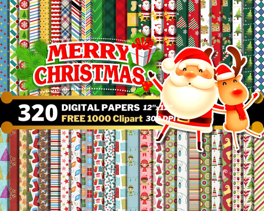 Merry Christmas Digital Papers PNG bundle