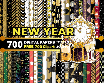 New Year Digital Papers PNG bundle