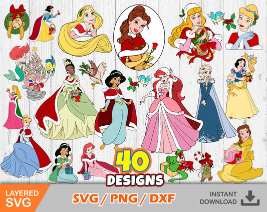Disney Princess Christmas Clipart SVG Bundle