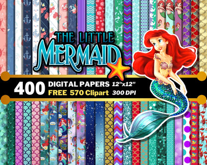 Little Mermaid Digital Papers PNG bundle