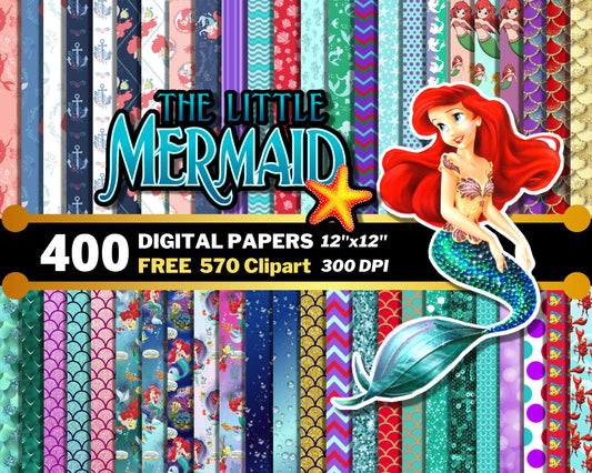 Little Mermaid Digital Papers PNG bundle