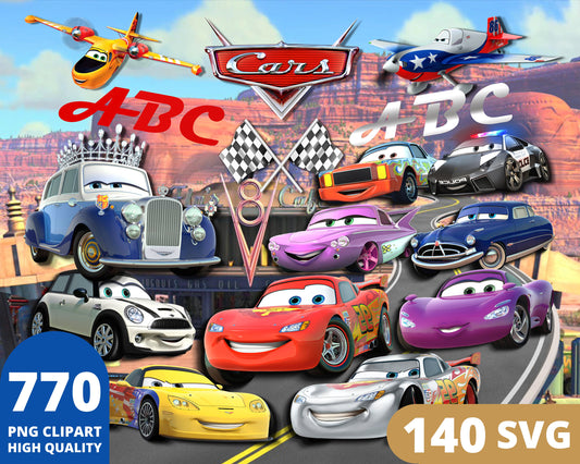 Disney Cars Planes Clipart PNG, SVG bundle