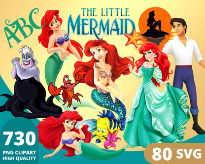 Little Mermaid Clipart SVG, PNG bundle