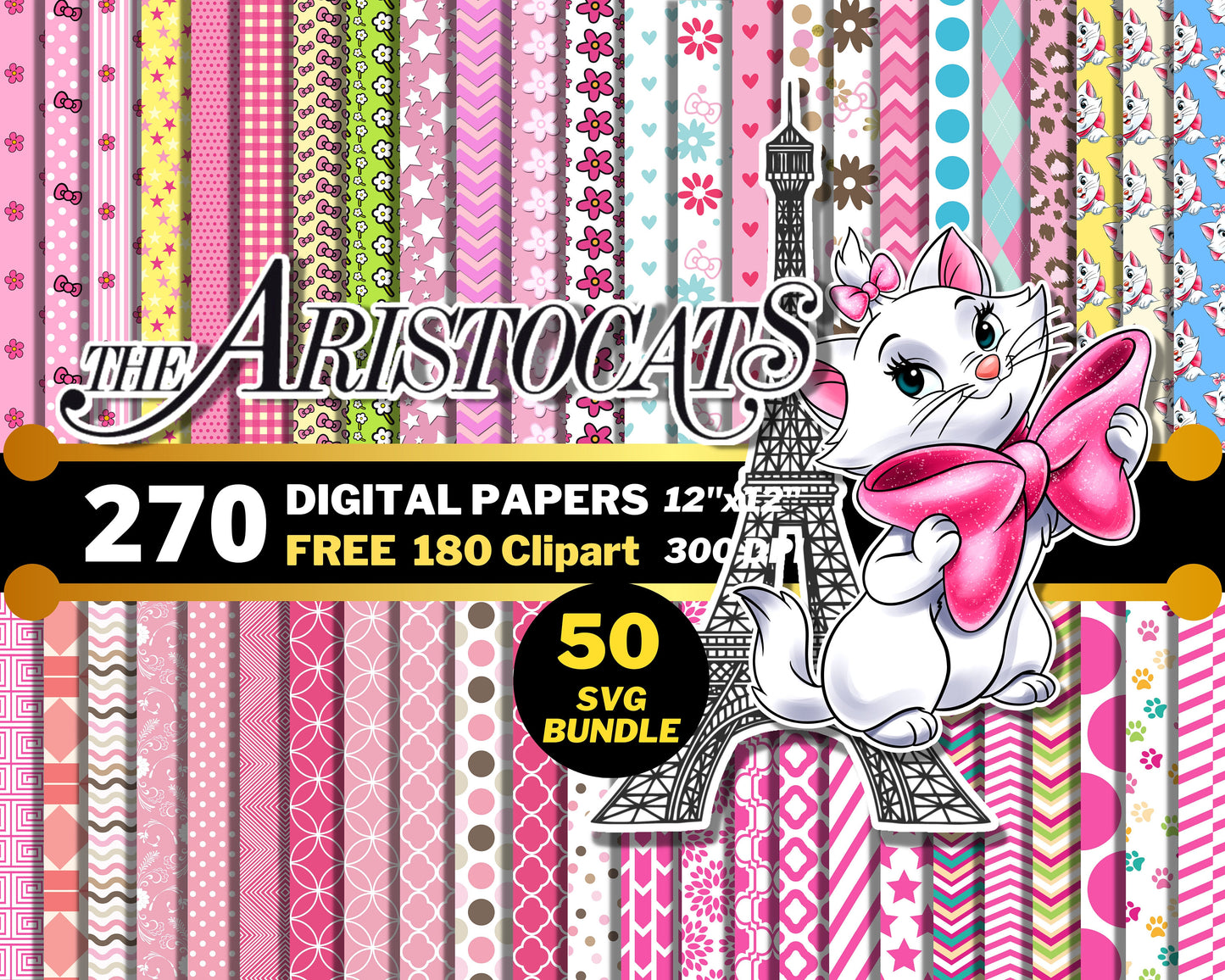 Aristocats Digital Papers bundle PNG
