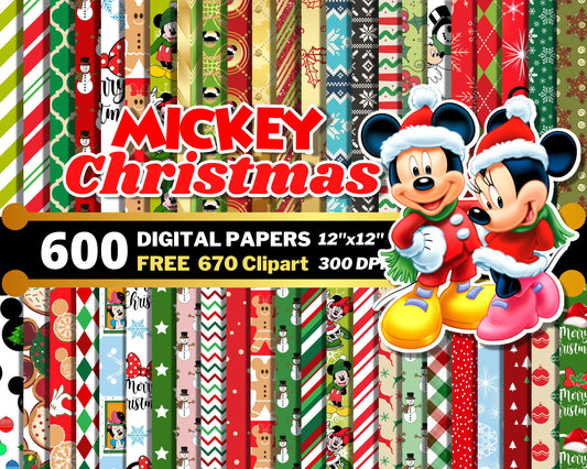 Mickey Christmas Digital Papers PNG bundle