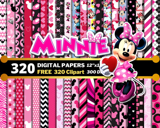 Minnie Mouse Pink Digital Papers PNG bundle