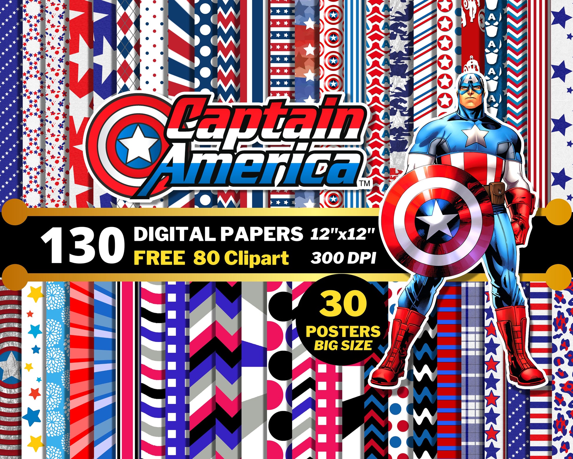 Captain America Digital Papers PNG bundle