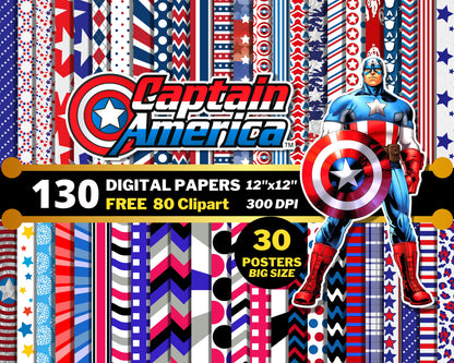 Captain America Digital Papers PNG bundle
