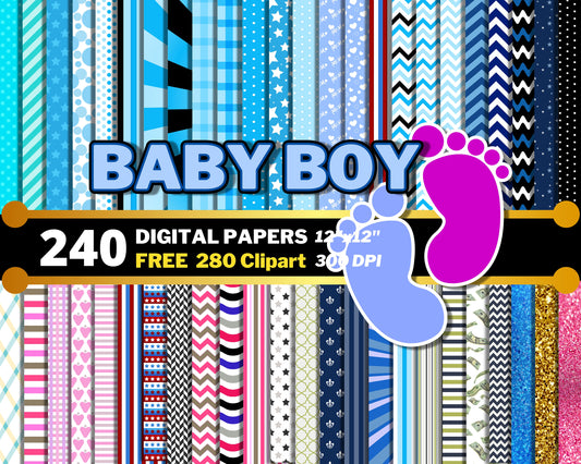 Baby Boy Afro Digital Papers PNG bundle