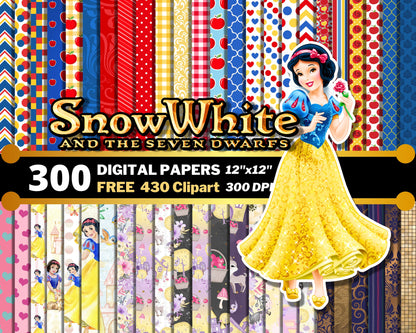 Snow White Digital Papers PNG bundle