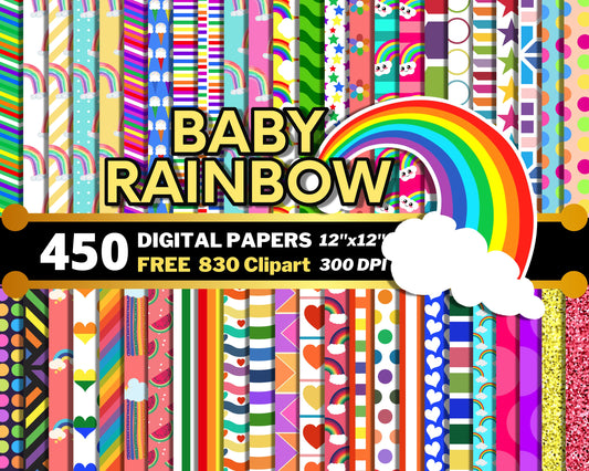 BabyRainbow Digital Papers PNG bundle