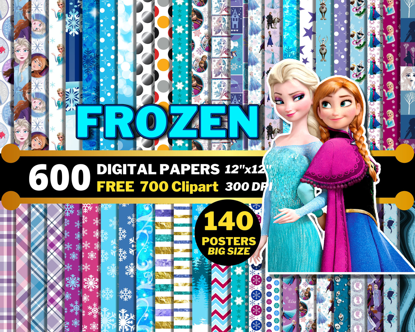 Frozen Digital Papers PNG bundle