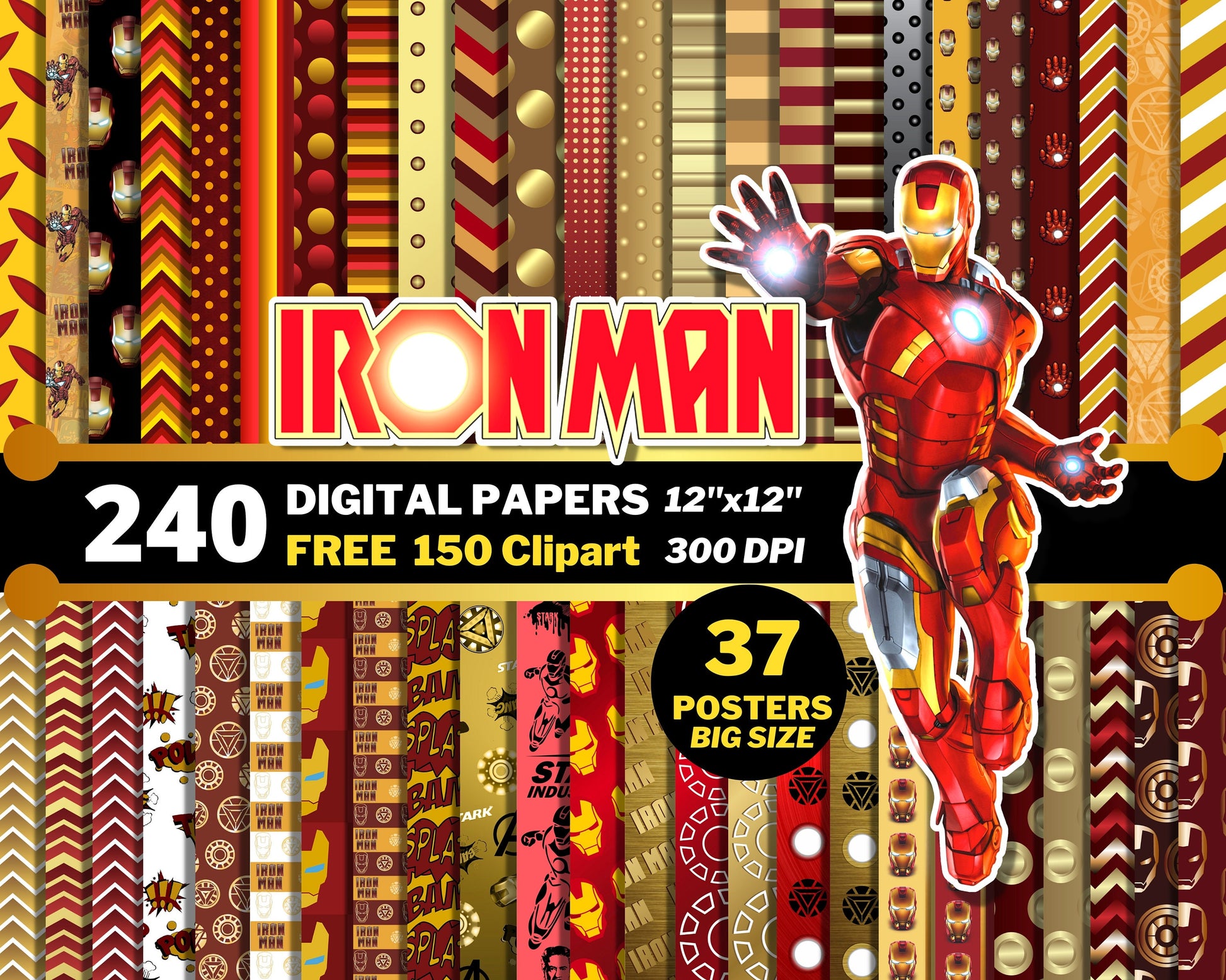 Ironman Digital Papers PNG bundle