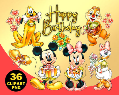 Golden Mickey Birthday Clipart PNG bundle