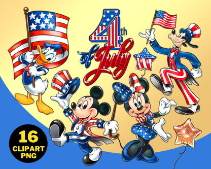 Mickey 4th July Clipart PNG bundle