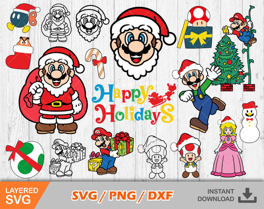 Mario Christmas clipart SVG Bundle