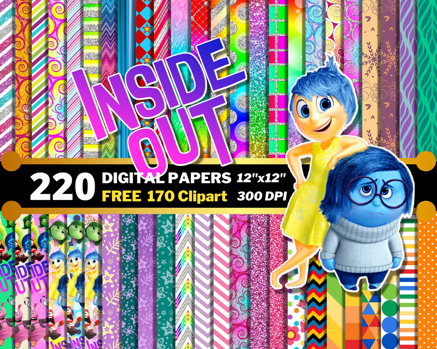 Inside Out Digital Papers PNG bundle