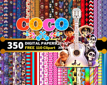 Coco disney Digital Papers PNG bundle