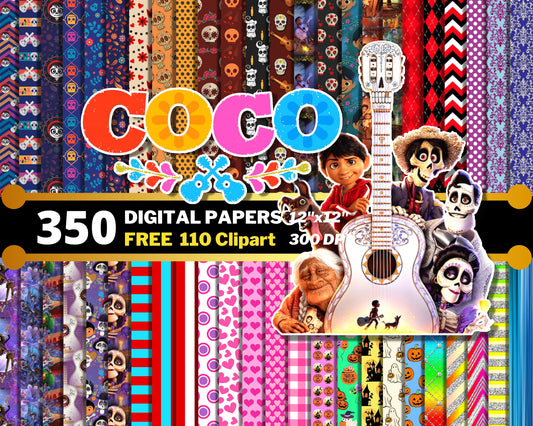 Coco disney Digital Papers PNG bundle