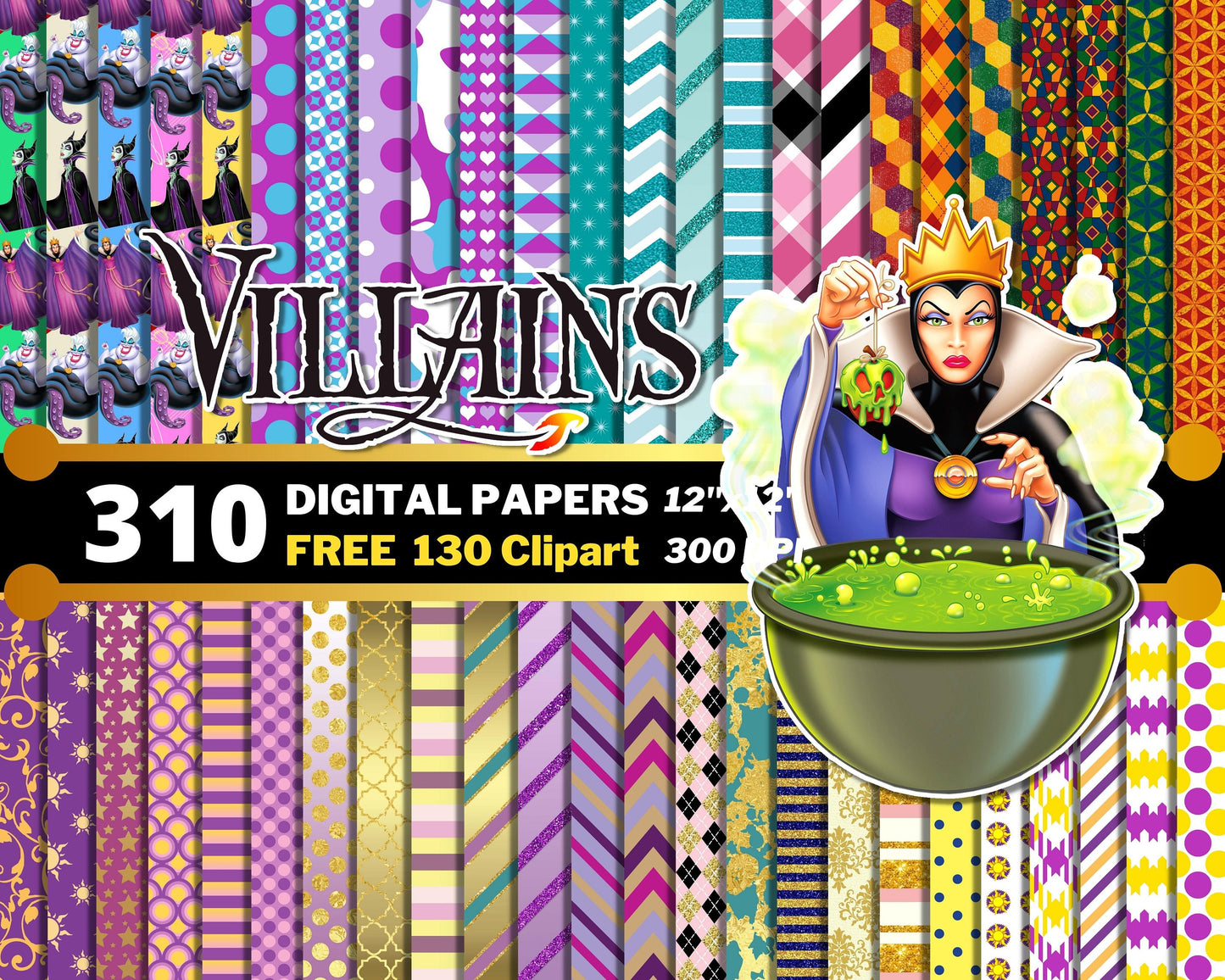Villains Digital Papers PNG Bundle