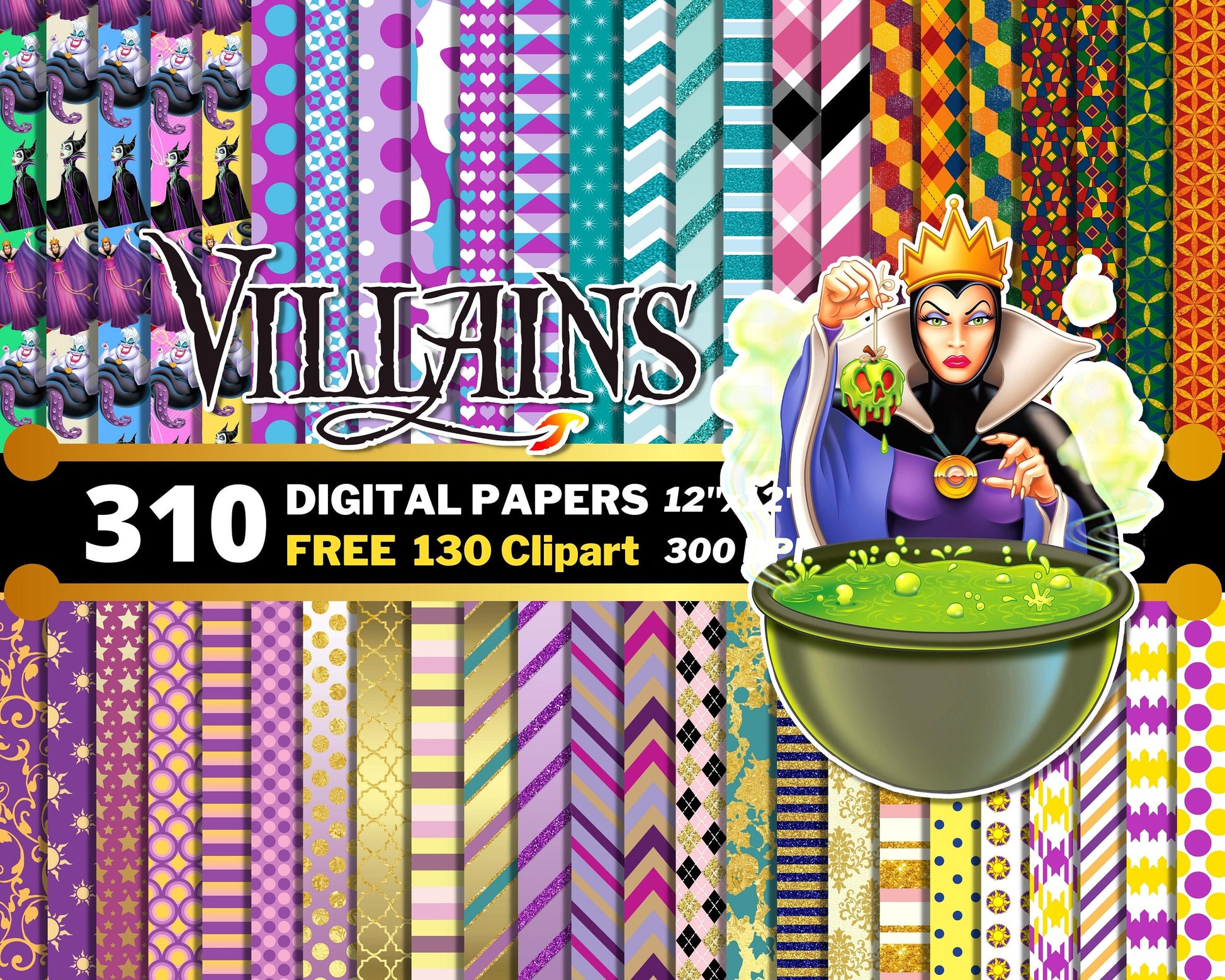 Villains Digital Papers PNG Bundle
