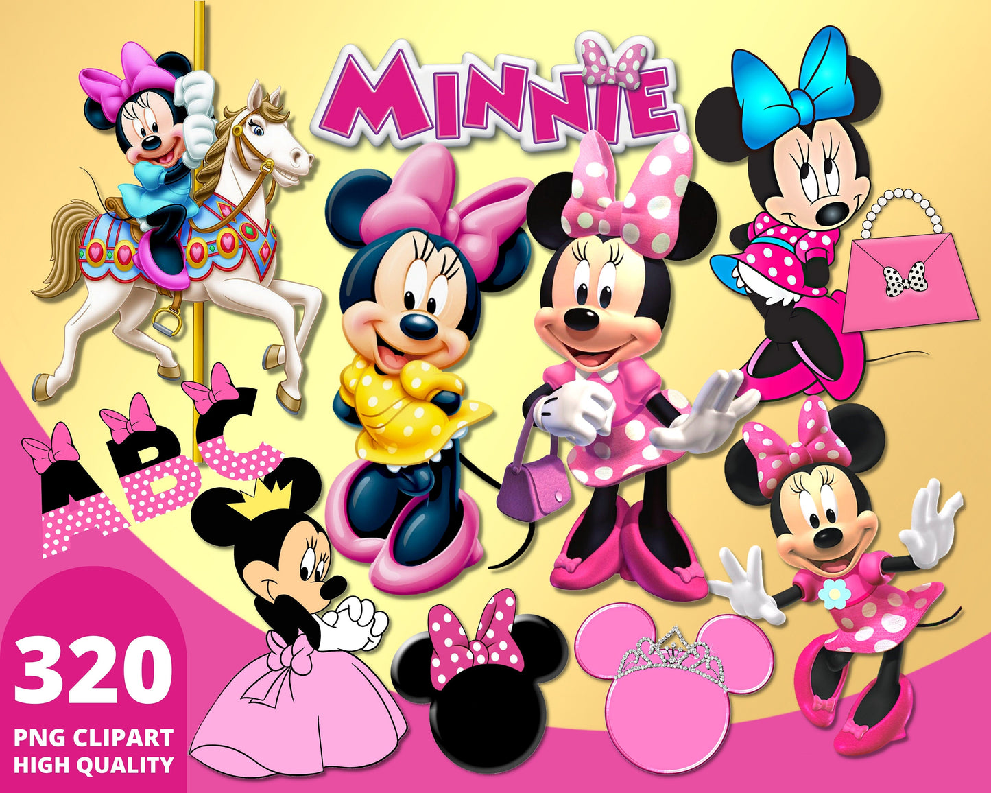 Minnie Mouse Pink Clipart PNG bundle