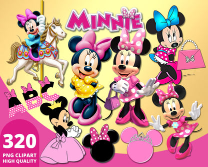 Minnie Mouse Pink Clipart PNG bundle