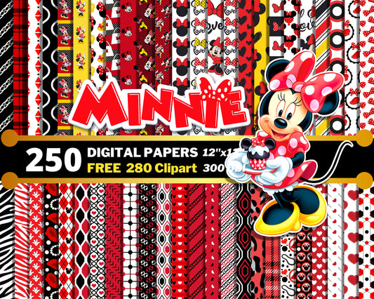 Minnie Mouse Red Digital Papers PNG bundle