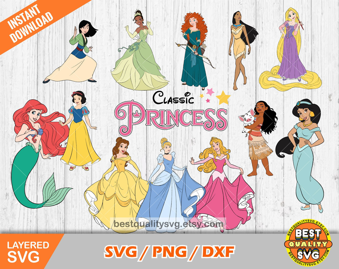 Classic Princesses clipart set SVG Bundle